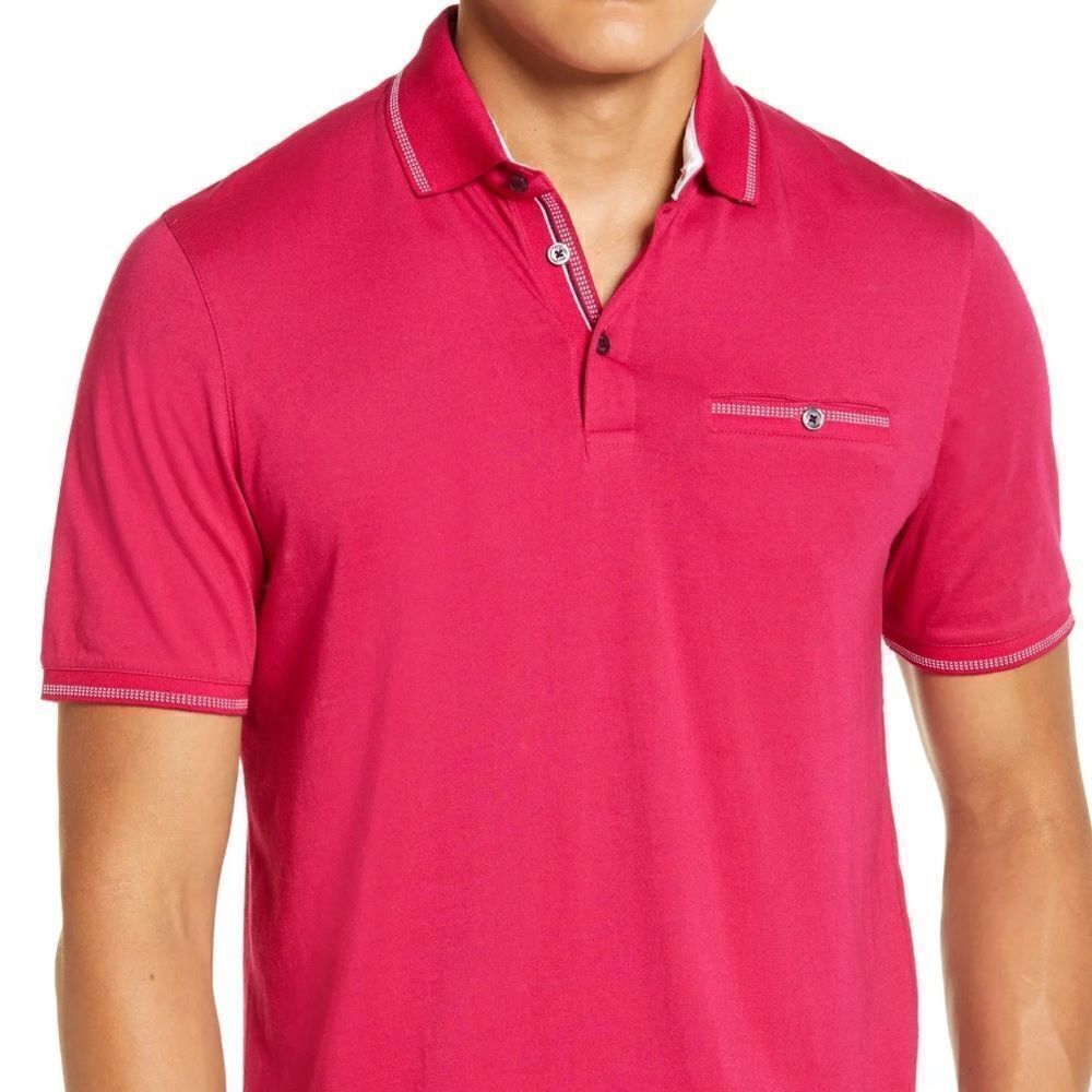 Ted Baker 6/XL Fuchsia Pink White Short Sleeve Cotton Blend Lightweight Polo